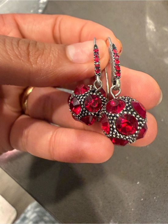 Jewelry - Silver Drop Earrings with Red Crystals